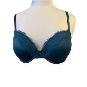 Auden‎ Lace Push Up Demi  Bra Teal Blue Size 34D Sexy Busty Underwire Intimate